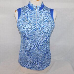 Sport Haley Blue White Sleeveless 1/4 Zip High Neck Golf Polo Shirt Womens M